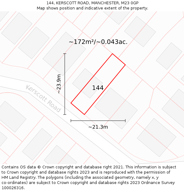 144, KERSCOTT ROAD, MANCHESTER, M23 0GP: Plot and title map