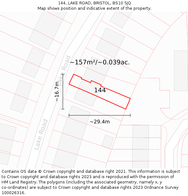 144, LAKE ROAD, BRISTOL, BS10 5JQ: Plot and title map