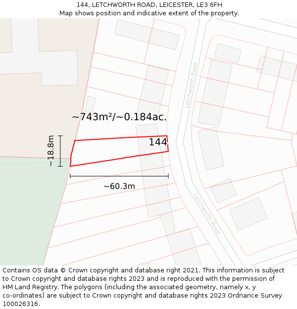 144, LETCHWORTH ROAD, LEICESTER, LE3 6FH: Plot and title map