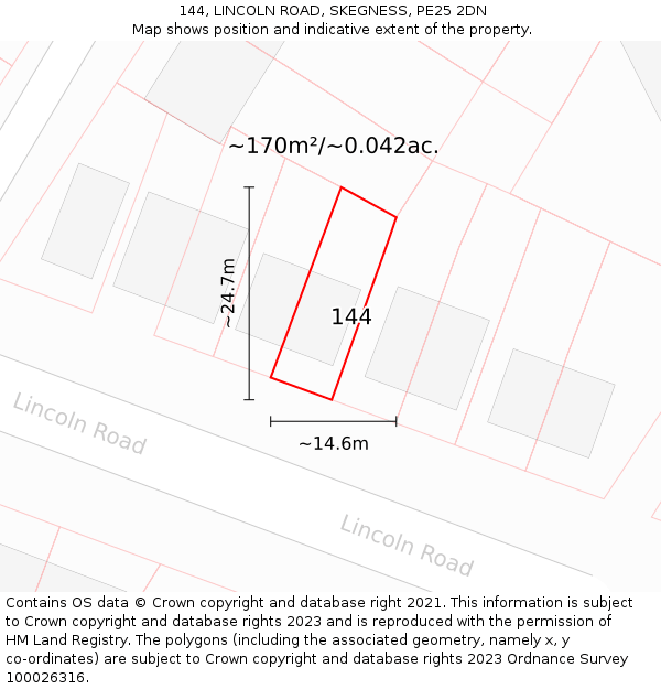 144, LINCOLN ROAD, SKEGNESS, PE25 2DN: Plot and title map