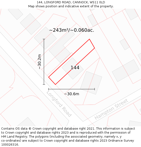 144, LONGFORD ROAD, CANNOCK, WS11 0LD: Plot and title map