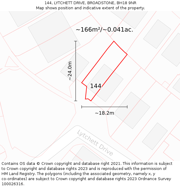 144, LYTCHETT DRIVE, BROADSTONE, BH18 9NR: Plot and title map