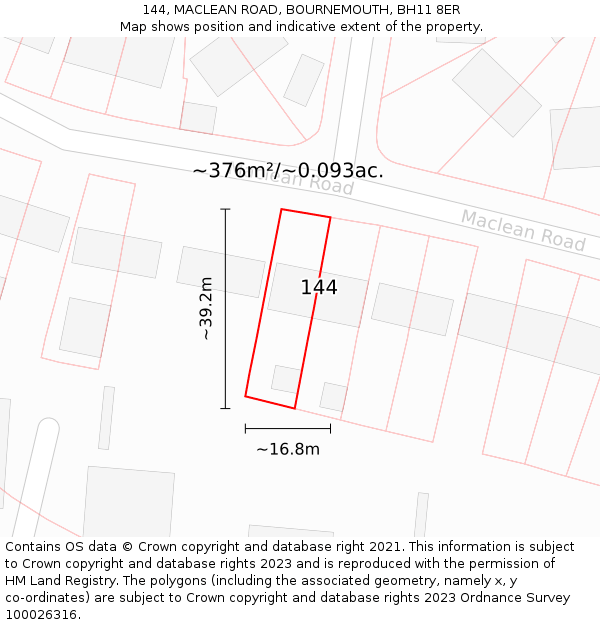 144, MACLEAN ROAD, BOURNEMOUTH, BH11 8ER: Plot and title map