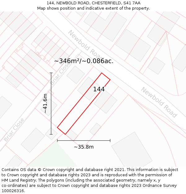 144, NEWBOLD ROAD, CHESTERFIELD, S41 7AA: Plot and title map