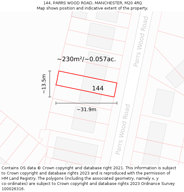 144, PARRS WOOD ROAD, MANCHESTER, M20 4RQ: Plot and title map