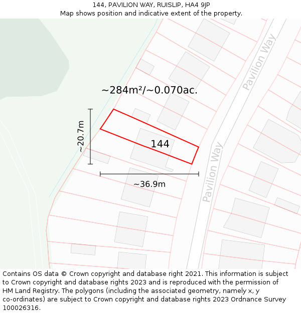 144, PAVILION WAY, RUISLIP, HA4 9JP: Plot and title map