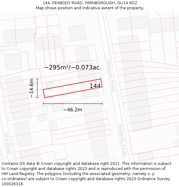 144, PEABODY ROAD, FARNBOROUGH, GU14 6DZ: Plot and title map