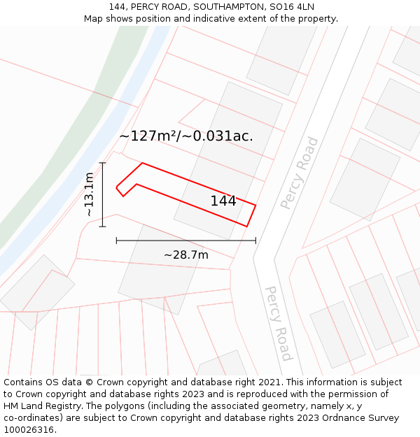 144, PERCY ROAD, SOUTHAMPTON, SO16 4LN: Plot and title map