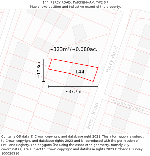 144, PERCY ROAD, TWICKENHAM, TW2 6JF: Plot and title map