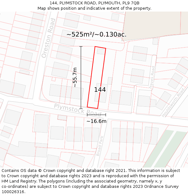 144, PLYMSTOCK ROAD, PLYMOUTH, PL9 7QB: Plot and title map