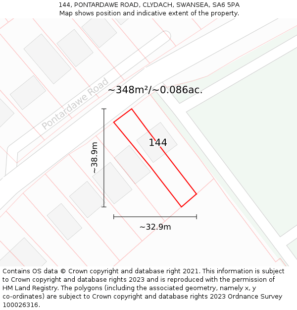 144, PONTARDAWE ROAD, CLYDACH, SWANSEA, SA6 5PA: Plot and title map