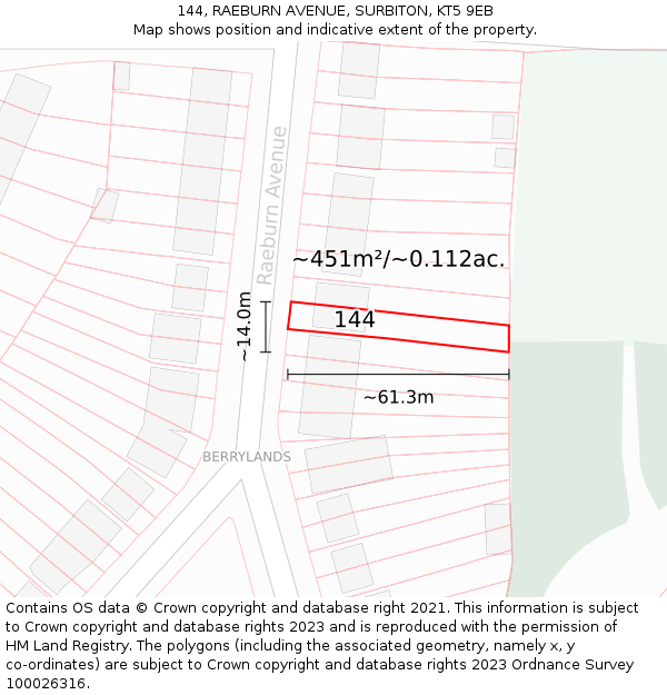 144, RAEBURN AVENUE, SURBITON, KT5 9EB: Plot and title map