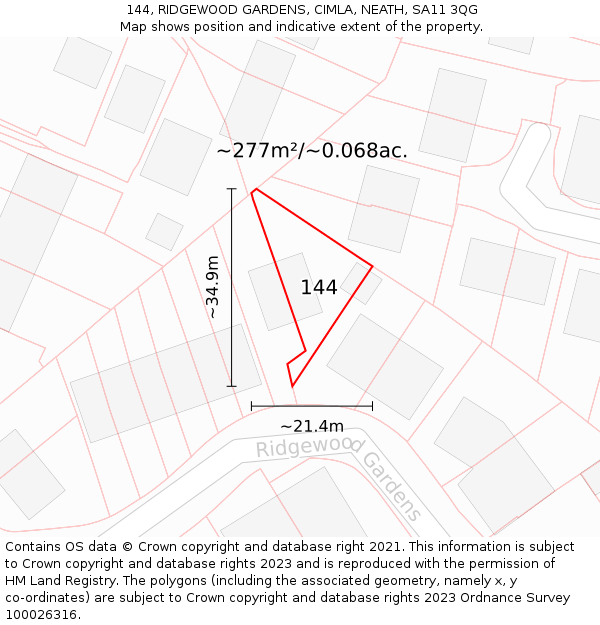 144, RIDGEWOOD GARDENS, CIMLA, NEATH, SA11 3QG: Plot and title map