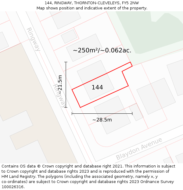 144, RINGWAY, THORNTON-CLEVELEYS, FY5 2NW: Plot and title map