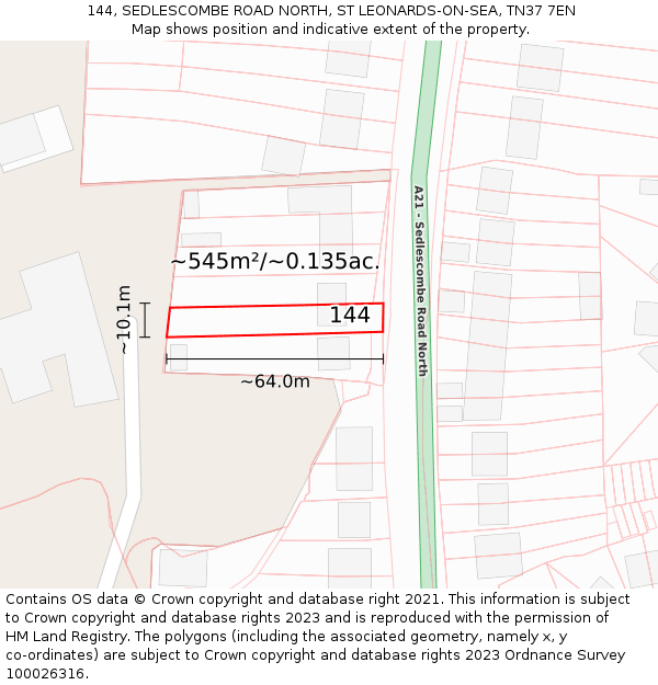 144, SEDLESCOMBE ROAD NORTH, ST LEONARDS-ON-SEA, TN37 7EN: Plot and title map