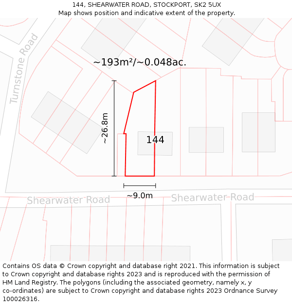 144, SHEARWATER ROAD, STOCKPORT, SK2 5UX: Plot and title map