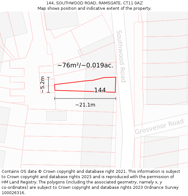 144, SOUTHWOOD ROAD, RAMSGATE, CT11 0AZ: Plot and title map