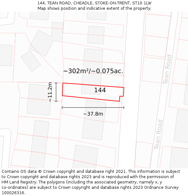 144, TEAN ROAD, CHEADLE, STOKE-ON-TRENT, ST10 1LW: Plot and title map