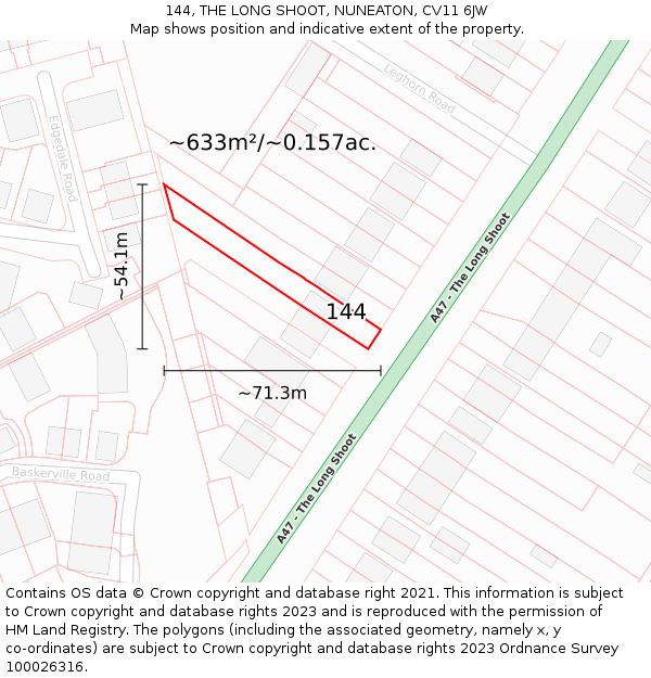 144, THE LONG SHOOT, NUNEATON, CV11 6JW: Plot and title map