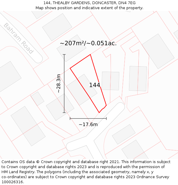 144, THEALBY GARDENS, DONCASTER, DN4 7EG: Plot and title map