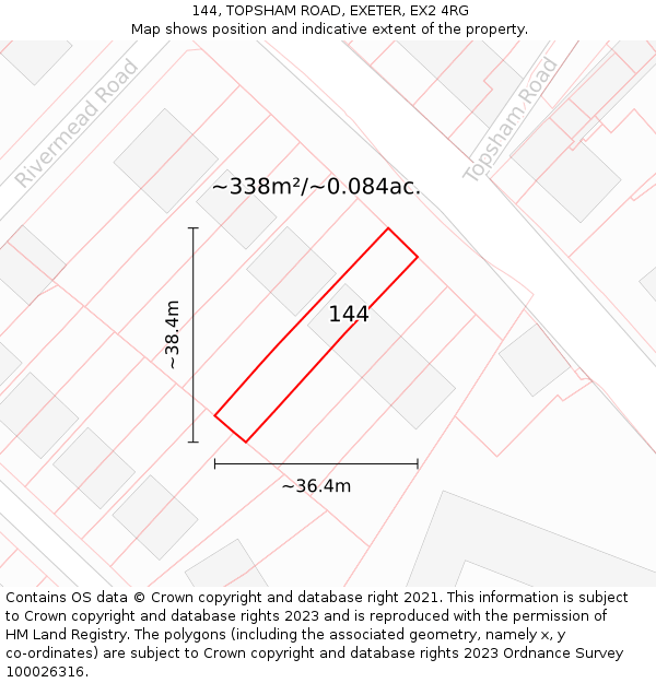 144, TOPSHAM ROAD, EXETER, EX2 4RG: Plot and title map