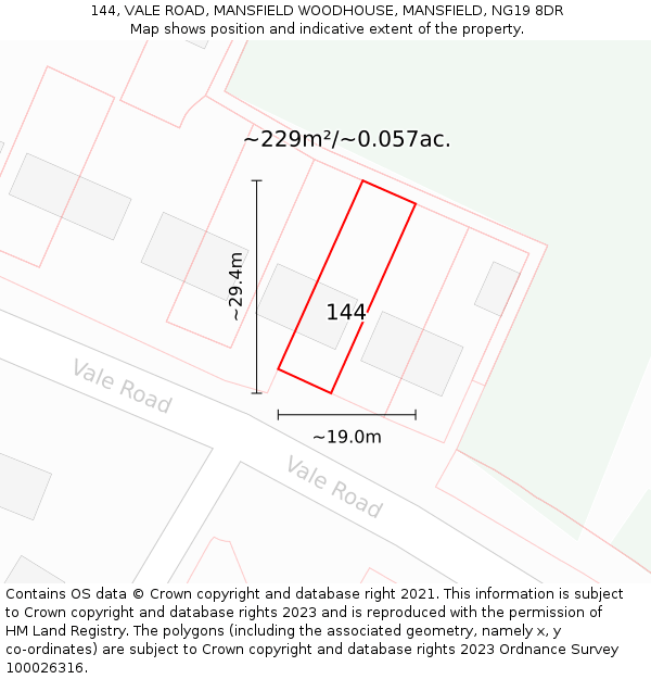 144, VALE ROAD, MANSFIELD WOODHOUSE, MANSFIELD, NG19 8DR: Plot and title map