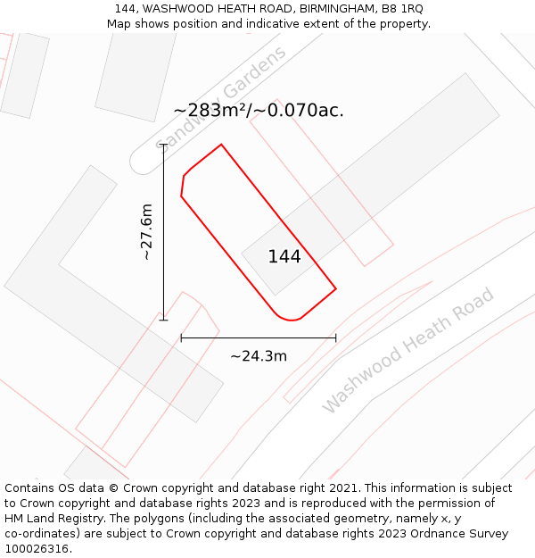 144, WASHWOOD HEATH ROAD, BIRMINGHAM, B8 1RQ: Plot and title map