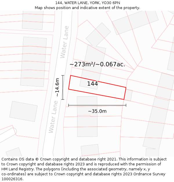 144, WATER LANE, YORK, YO30 6PN: Plot and title map