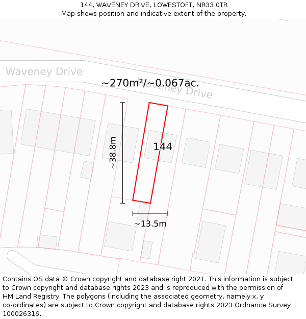 144, WAVENEY DRIVE, LOWESTOFT, NR33 0TR: Plot and title map