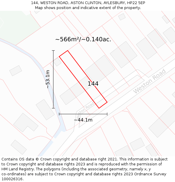 144, WESTON ROAD, ASTON CLINTON, AYLESBURY, HP22 5EP: Plot and title map