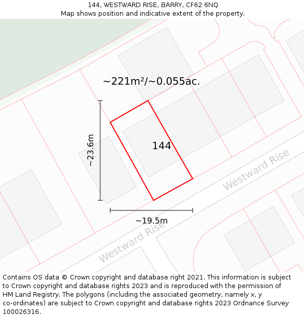 144, WESTWARD RISE, BARRY, CF62 6NQ: Plot and title map