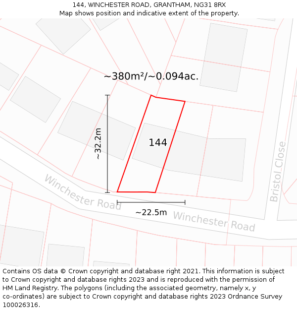 144, WINCHESTER ROAD, GRANTHAM, NG31 8RX: Plot and title map