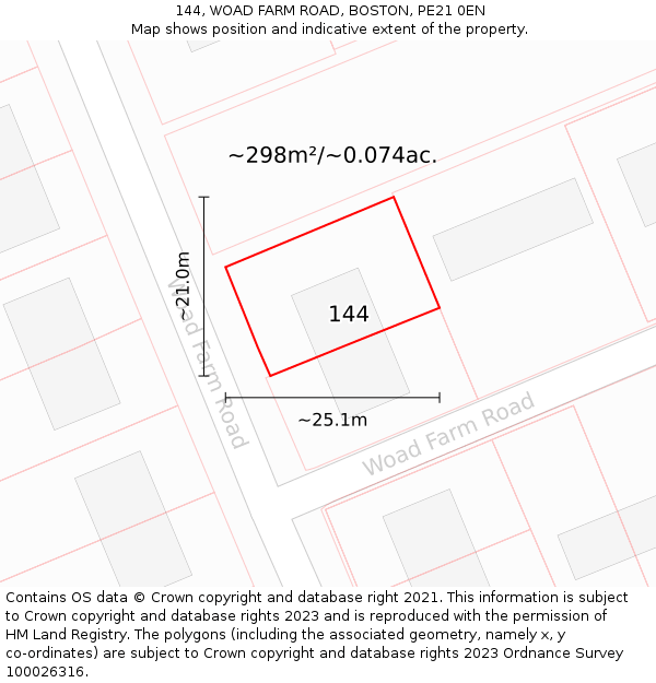 144, WOAD FARM ROAD, BOSTON, PE21 0EN: Plot and title map