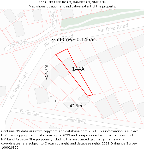 144A, FIR TREE ROAD, BANSTEAD, SM7 1NH: Plot and title map