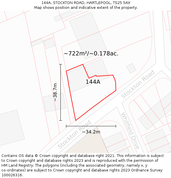 144A, STOCKTON ROAD, HARTLEPOOL, TS25 5AX: Plot and title map