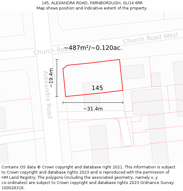 145, ALEXANDRA ROAD, FARNBOROUGH, GU14 6RR: Plot and title map