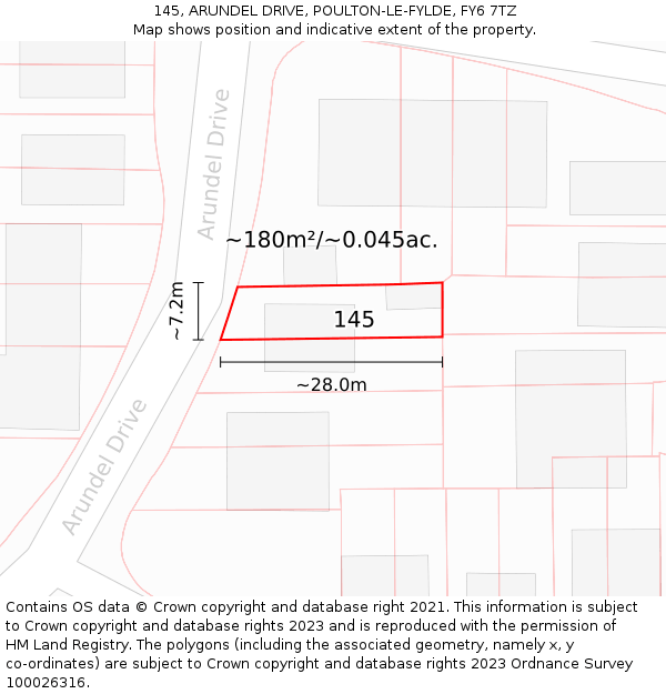 145, ARUNDEL DRIVE, POULTON-LE-FYLDE, FY6 7TZ: Plot and title map