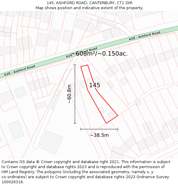 145, ASHFORD ROAD, CANTERBURY, CT1 3XR: Plot and title map