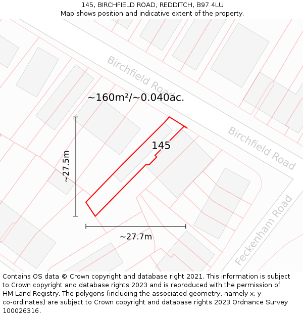 145, BIRCHFIELD ROAD, REDDITCH, B97 4LU: Plot and title map