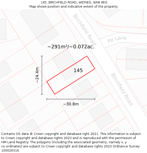 145, BIRCHFIELD ROAD, WIDNES, WA8 9EG: Plot and title map