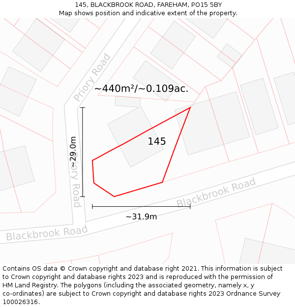 145, BLACKBROOK ROAD, FAREHAM, PO15 5BY: Plot and title map