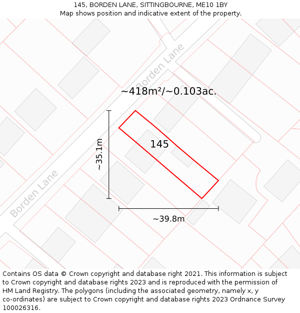 145, BORDEN LANE, SITTINGBOURNE, ME10 1BY: Plot and title map