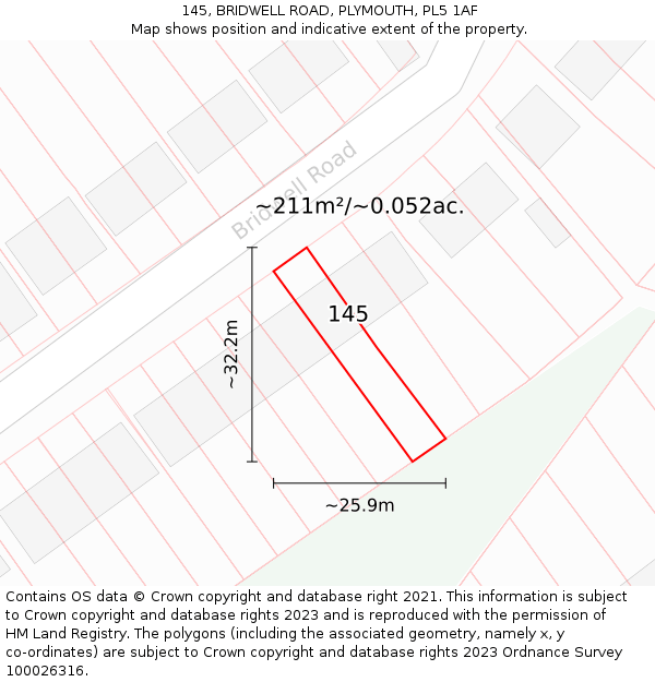 145, BRIDWELL ROAD, PLYMOUTH, PL5 1AF: Plot and title map