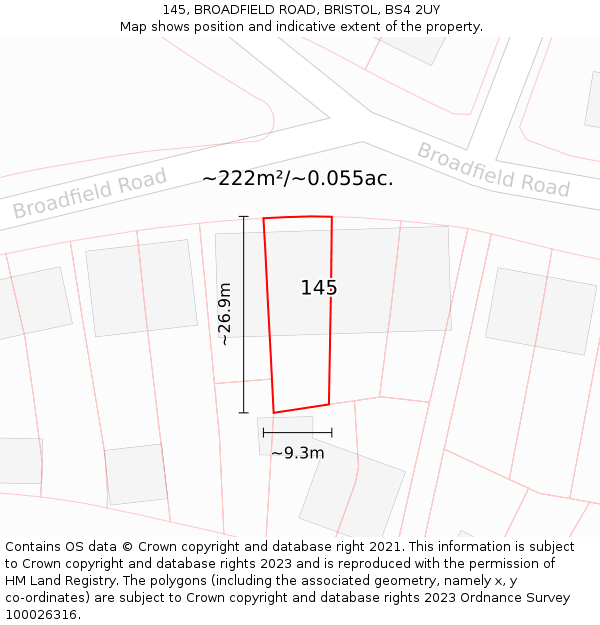 145, BROADFIELD ROAD, BRISTOL, BS4 2UY: Plot and title map