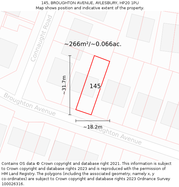 145, BROUGHTON AVENUE, AYLESBURY, HP20 1PU: Plot and title map