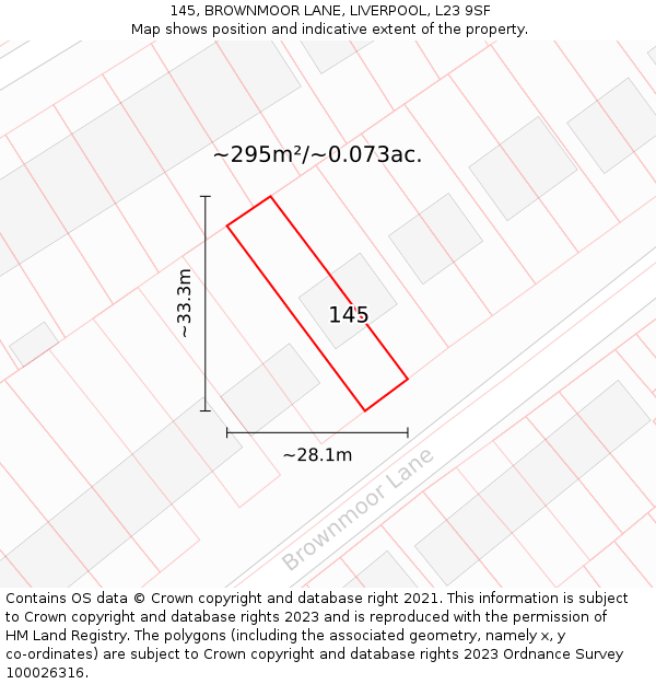145, BROWNMOOR LANE, LIVERPOOL, L23 9SF: Plot and title map