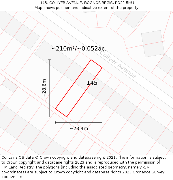 145, COLLYER AVENUE, BOGNOR REGIS, PO21 5HU: Plot and title map