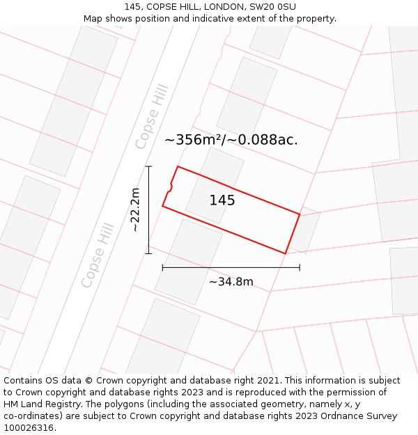 145, COPSE HILL, LONDON, SW20 0SU: Plot and title map