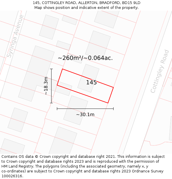 145, COTTINGLEY ROAD, ALLERTON, BRADFORD, BD15 9LD: Plot and title map