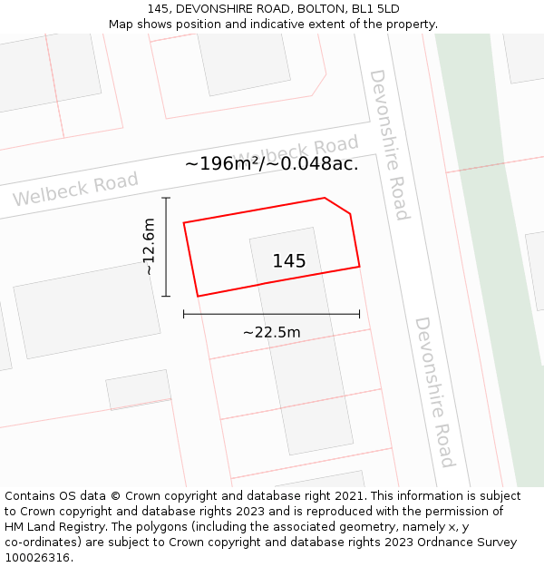 145, DEVONSHIRE ROAD, BOLTON, BL1 5LD: Plot and title map